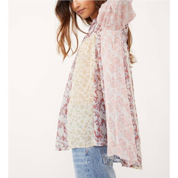NWT Free People Merrie Mix Print Tunic / Lilac Combo Size XS Floral Long Sleeve - Picture 7 of 13